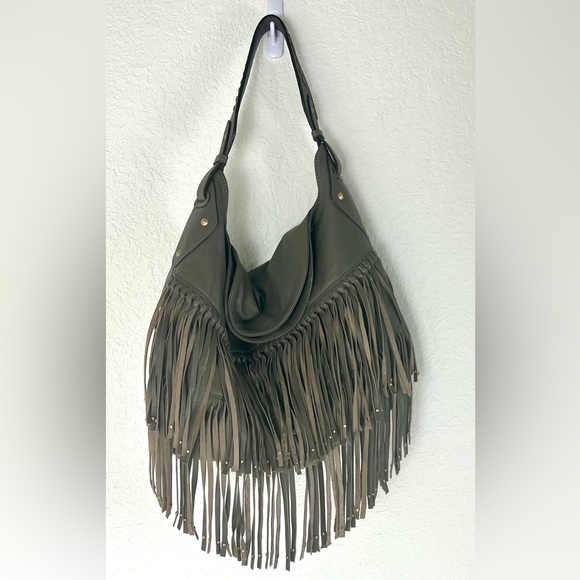 orYANY Handbags - OrYany Stevie Fringe Olive Green-Gray Concealed Hobo Bag